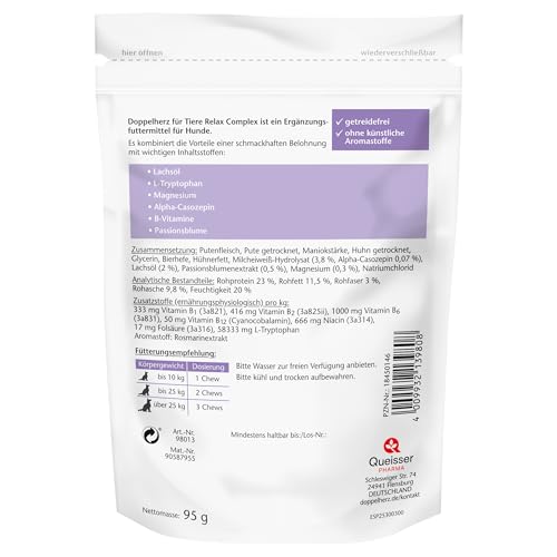 Doppelherz Relax Complex für Hunde - Mit Alpha-Casozepin, L-Tryptophan und Passionsblume - Unterstützung für das mentale Wohlbefinden - 30 Chews