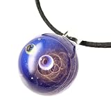 [GOLD STONE] ガラスの中に宇宙を閉じ込めた 耐熱ガラス アート ペンダント 惑星 銀河 幻想的 革紐 ネックレス