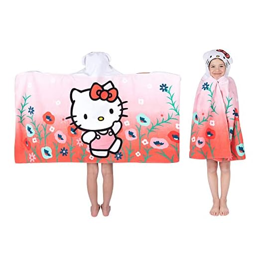 Hello Kitty Bath/Pool/Beach Soft Cotton Terry Hooded Towel Wrap, 24 in x 50 in, By Franco Kids