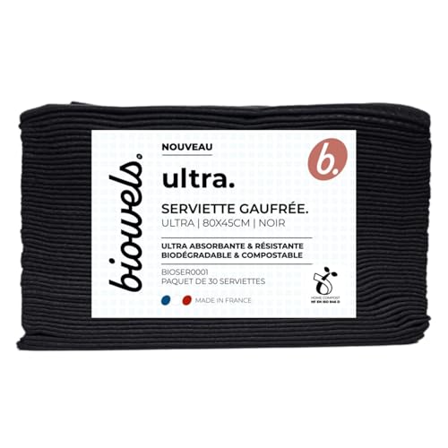 Serviettes gaufrées noires biodégradables jetables pour table lot de 30 - 2