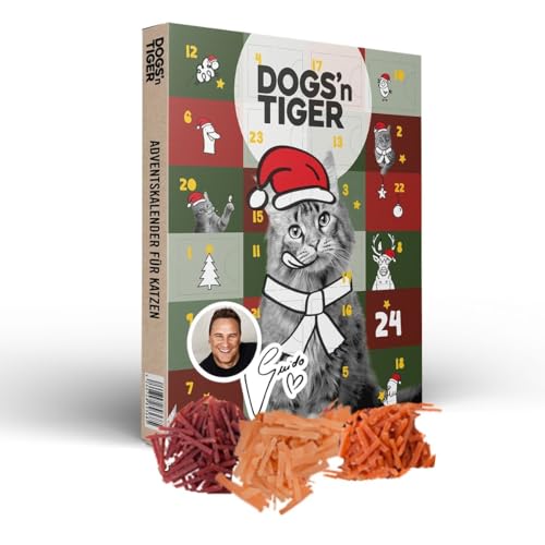 Dogs'n Tiger - Guido Maria Kretschmer Katzen Adventskalender 2025, Adventskalender für Katzen – Natürliche & hochwertige Snacks aus 85% Fleisch hinter jedem Türchen, ohne Zucker & Getreide