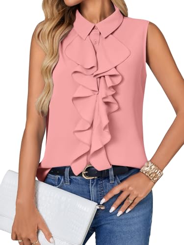 Vrtige Women's Ruffle Front Summer Tank Tops Deep Pink X-Small