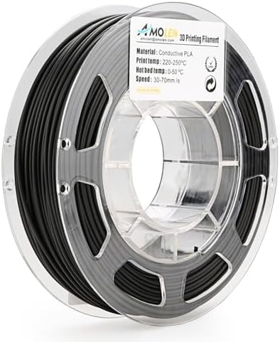 AMOLEN PLA Filament,1.75mm 3D Printer Filament, Conductive Black Printing Filament PLA Dimensional Accuracy +/- 0.02 mm, Fit Most FDM Printer, 200g(Conductive Black)