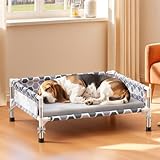 Elevated Dog Bed, Cooling Outdoor Dog Cot with with Breathable Mesh, Raised Pet Bed with 3-Sided Guard Rails, Indoor and Outdoor (Medium)