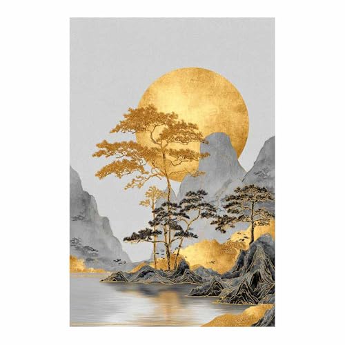 Impression sur toile lac et montagne panorama moderne doré59 40x60cm