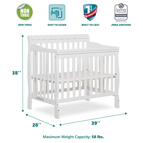 Dream On Me Aden 4-In-1 Convertible Mini Crib In White, Greenguard Gold Certified, Non-Toxic Finish, New Zealand Pinewood, With 3 Mattress Height Settings #TOP3