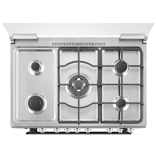 Hisense HFG90335RX 90 cm Freestanding Gas Cooker, 5 Gas Burners with Flame Failure Device, Cast Iron Pan Support, Auto Ignition, Stainless Steel, 1 Year Warranty