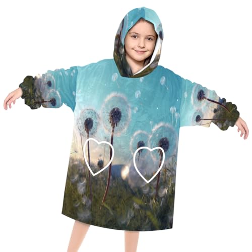 Kids Blanket Hoodie Wild Dandelion Wearable Blanket Hoodie Oversized Hooded Blanket, Sweatshirt Blanket with Pockets Soft Warm Kids Hooded Blanket for Girls, Boys