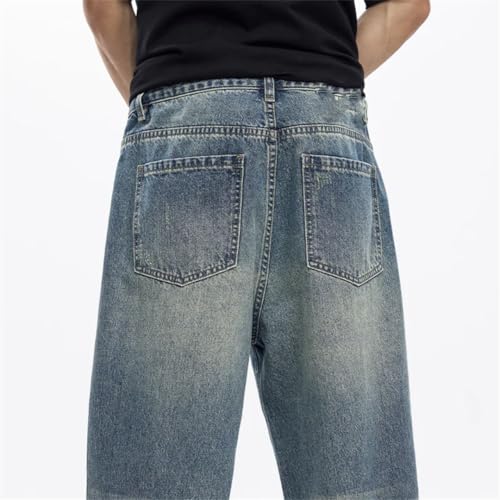 Men Baggy Loose Straight Hip Hop Distressed Ripped Male Denim Pants Hollow Out Vintage Wide Leg Jeans3