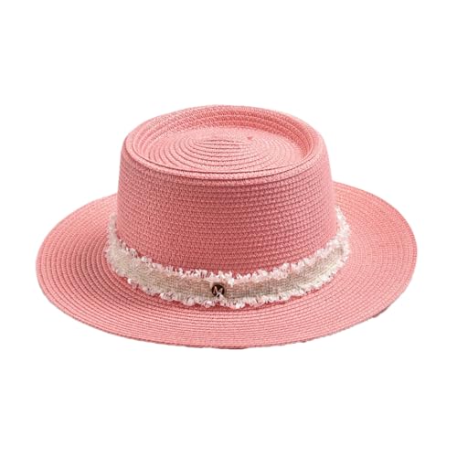 Women Summer Straw Sun Hat Fashion Flat Brim Holiday Travel Beach Hat Peach pnnrk 56-58cm