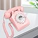 GloDeals 1960's Style Pink Retro Rotary Phone Old Fashioned Dial Retro Landline Phones for Home Decor Collector Gifts Women's Day Gift