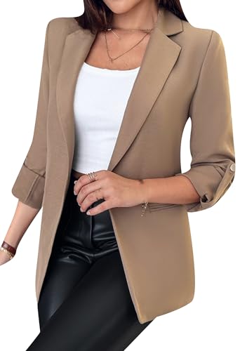 TYQQU Women's Casual Business Open Front Long Sleeve Notch Lapel Office Blazer Jacket