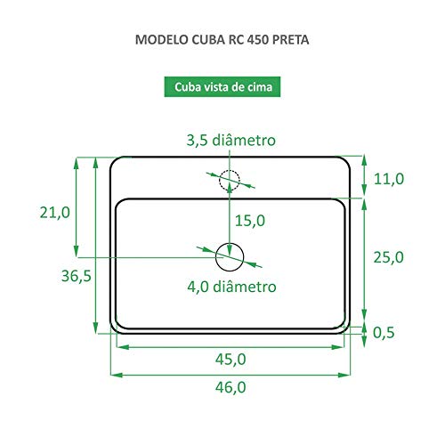 Cuba de Apoio Cerâmica Reno RC 450 Preta Fosca