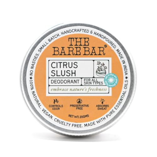 Image of The Bare Bar Citrus Slush Deodorant - 20 gm | Citrus Fragrance| Odor & Sweat Control | Natural formula and Chemical free| Good for all skin types | Travel Mini Size Solid Deodorant for Men & Women