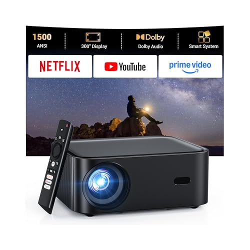 1500 ANSI lumens built-in streaming app full HD smart projector, HAPPRUN 4K projector, supports...