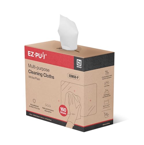 Image of EZbrnd Multi-Purpose Cleaning Cloths Towels, Pop Up Box, White Shop Towels, 160sheets /box [X60]