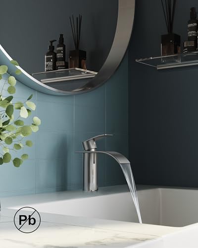 Miniatura 2 de Forious Grifo De Baño, Mezclador De Lavabo Tipo Cascada De Acero Inoxidable Con Altura De Salida De 80 Mm, Monomando Para Agua Fría Y Caliente En El Baño, Ahorro De Agua, Ahorro De Energía