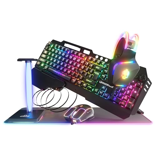 Game Punk Codebreakers PC Gaming Bundle – includes Keyboard, Mouse, Headset, LED XL Mouse Pad, Stand, RGB Light Strip – 6-in-1 PC Gaming Accessory Bundle