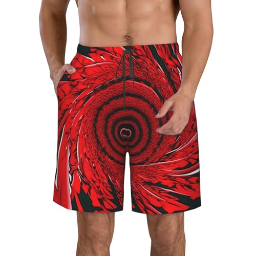 Men's Beach Shorts Swim TrunksFun Patterns Red Flower Vortex Spiral Print for Surfing Running Summer Vacation