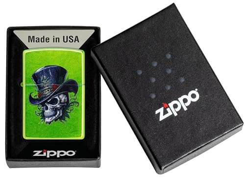 Image of Zippo Lurid Skull Top Hat - Color Image Design, Classic Matte Finish, Pocket Fuel Refillable Windproof Lighter, BIS Certified