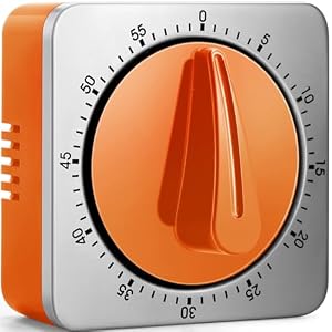 Orange Kitchen Timers for Cooking, Chef Cooking Timer Clock with Loud Alarm,100% Mechanical Desk Timer – No Batteries Required – Magnetic Backing, Exquisite Stainless Steel Body – Countdown Reminder