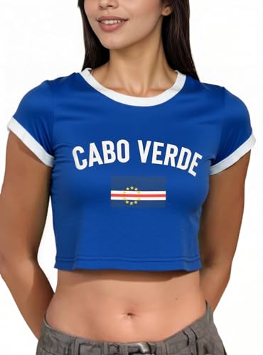 IDEWO Graphic Baby Tees for Women Jersey Short Sleeve Crop Tops Slim Fit T Shirt Vintage Summer Going Out Shirt (US, Alpha, Medium, Regular, Regular, Cabo Verde-3)