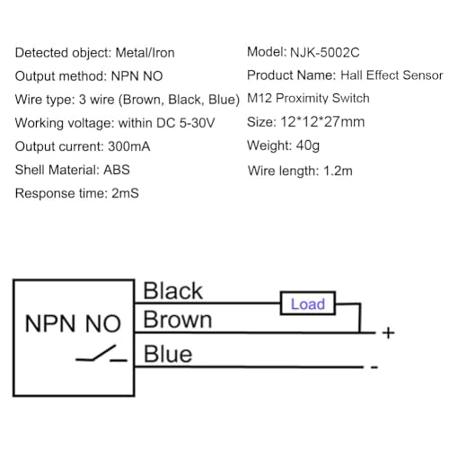 Image of Gebildet 12mm Hall Effect Proximity Sensor Inductive Switch NPN NO(Normally Open) with Magnet DC5-30V NJK-5002C,Detecting Distance: 10mm