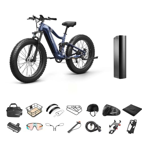 Battery+Luxury Gift Pack Boxer Electric Bike for Adults 960W, 48V 20AH Battery Ebike, Full Suspension 26" Fat Tire E Bike, 28MPH 80Miles Range Mountain Electric Bicycle, 7 Speed Hydraulic Disc Brakes