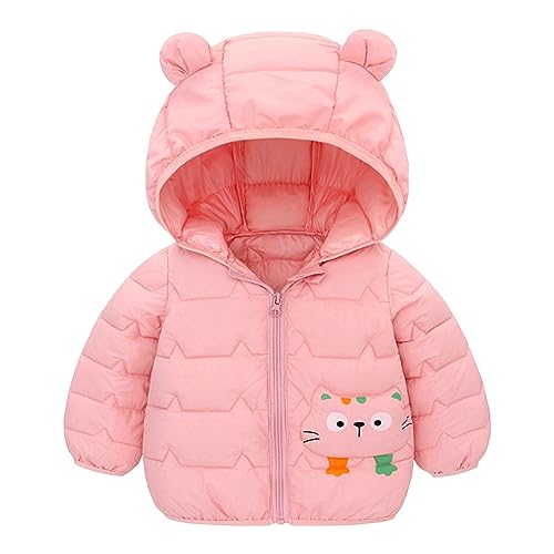 Baby Boys Girls 𝗛ooded Puffer Coat Long Sleeve Zipper 𝗖artoon Lightweight Jacket Winter Windproof Warm Outwear