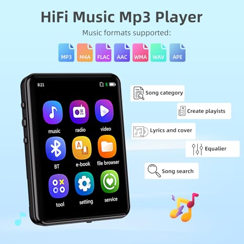 Tengsen MP3 Player with Bluetooth 5.3 – Portable Music Player with Speaker,FM Radio,E-Book, Shuffle/Repeat Play; Touch Screen MP3 Player for Meetings, Lectures, Fitness; SD Card Slot, 64GB Black - Thumbnail 4