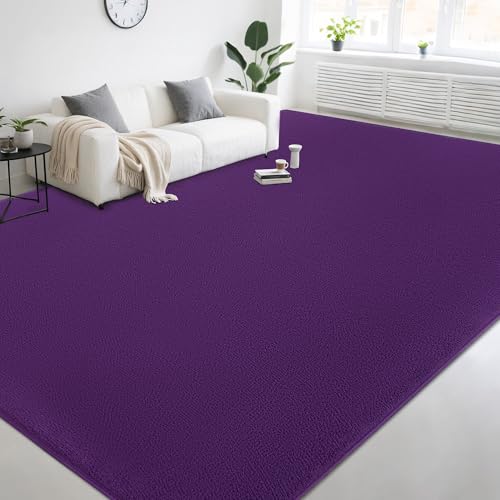 Image of Large Modern Area Rugs for Living Room Bedroom, 4x6 Feet Dark Purple Ultra Soft Thickened Memory-Foam Indoor Rug, Comfy Aesthetic Solid Minimalist Carpets for Girls Boys Nursery Dorm Home Decor