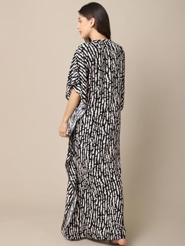 Claura Black Printed Maxi Nightdress for Women Kaftan Nighty Rayon Free Size/Kaftan