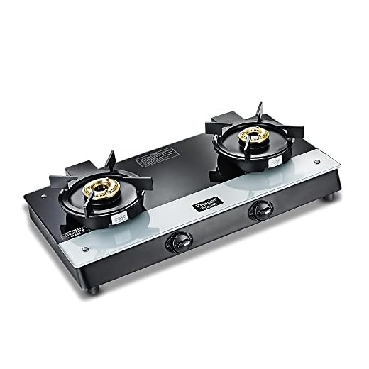 Prestige Svachh Duo GTSD 02 Toughened Glass with Liftable 2 Burners Gas Stove, Black, Manual Ignition