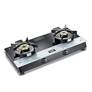 Prestige Svachh Duo GTSD 02 Toughened Glass with Liftable 2 Burners Gas Stove, Black, Manual Ignition