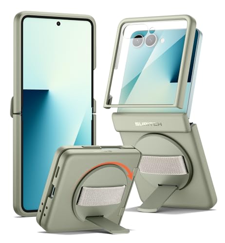 SURITCH �Ή�Samsung Galaxy Z Flip 7�P�[�X�A360°��]���n���h�X�g���b�v�t���A�O���b�v�z���_�[�A�L�b�N�X�^���h�A�X�N���[���v���e�N�^�[�A�q���W�ی�A�X�����Ŋ��ȑϏՌ��ی�J�o�[ - �O���[��