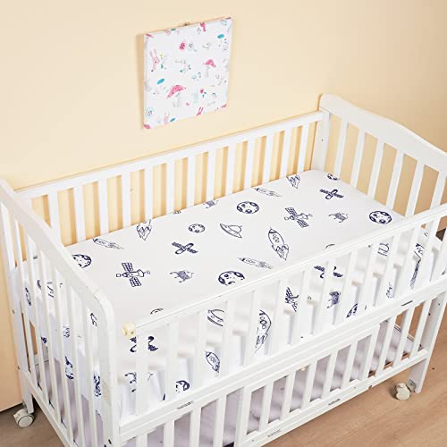 Image of PHF Soft Space Crib Sheet Fitted, 2 Pack Silky Comfy Breathable Polyester Baby Sheets for Boys Girls,28x52x9in Fits Standard Crib and Toddler Mattresses, Space