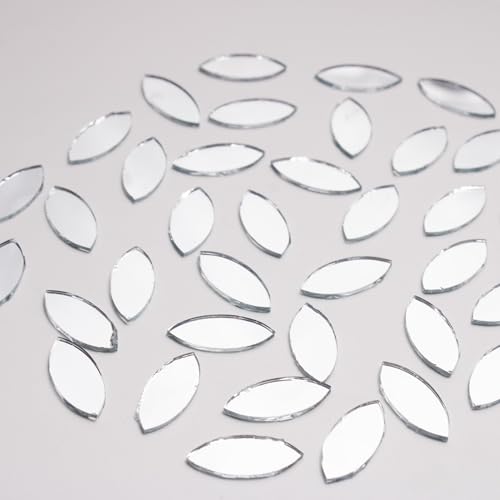 Vibhuti Crafts Eye-Shaped Mirror Cutouts for Lippan Art, Craft & Jewelry Making – Silver 16mm Mirrors (304 pcs) | Mirror Pieces for Mud Work, Mandala, Fabric & DIY Crafts
