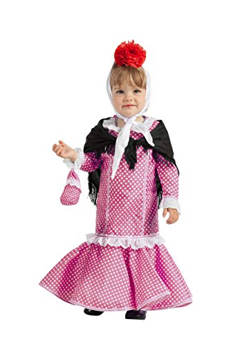 Kimokawaii Disfraz de Madrileña Chulapa Rosa (1-2 años)