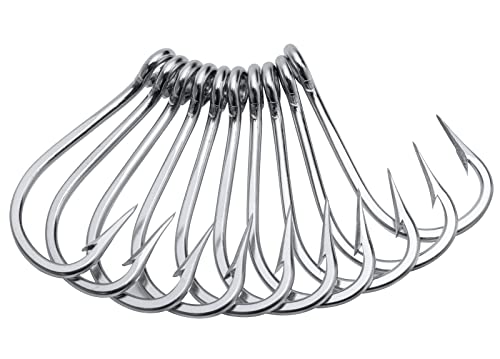 Goture Stainless Steel Fishing Hooks Long Shank Hooks Extra Strong for Saltwater Freshwater Size 6/0-12/0 10Pcs 7/0