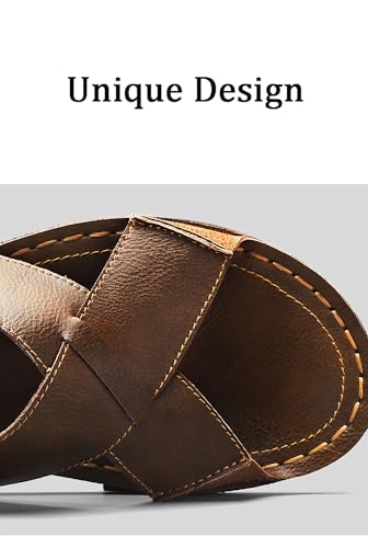 Men's Leather Slides Sandals Comfort Lightweight Open Round Toe Slip On Anti-Slip Soft Bottom Slippers3