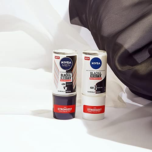 NIVEA MEN Black & White Max Protection Roll-On (50ml), Men's Deodorant with 0% Alcohol, 48h Antiperspirant for Men, Roll On Deodorant, Maximum Protection
