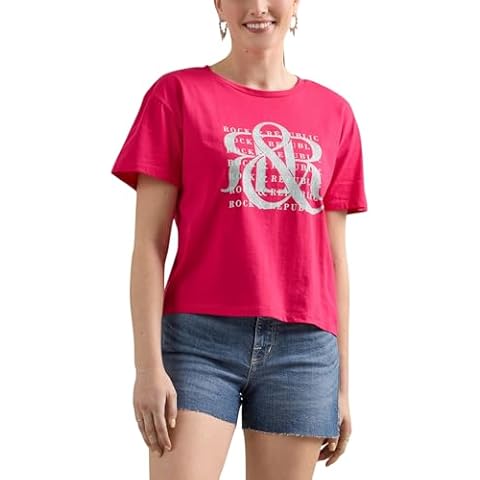 Rock & Republic Women's Graphic Tee Shirt, Raspberry Repeat, Large Cover