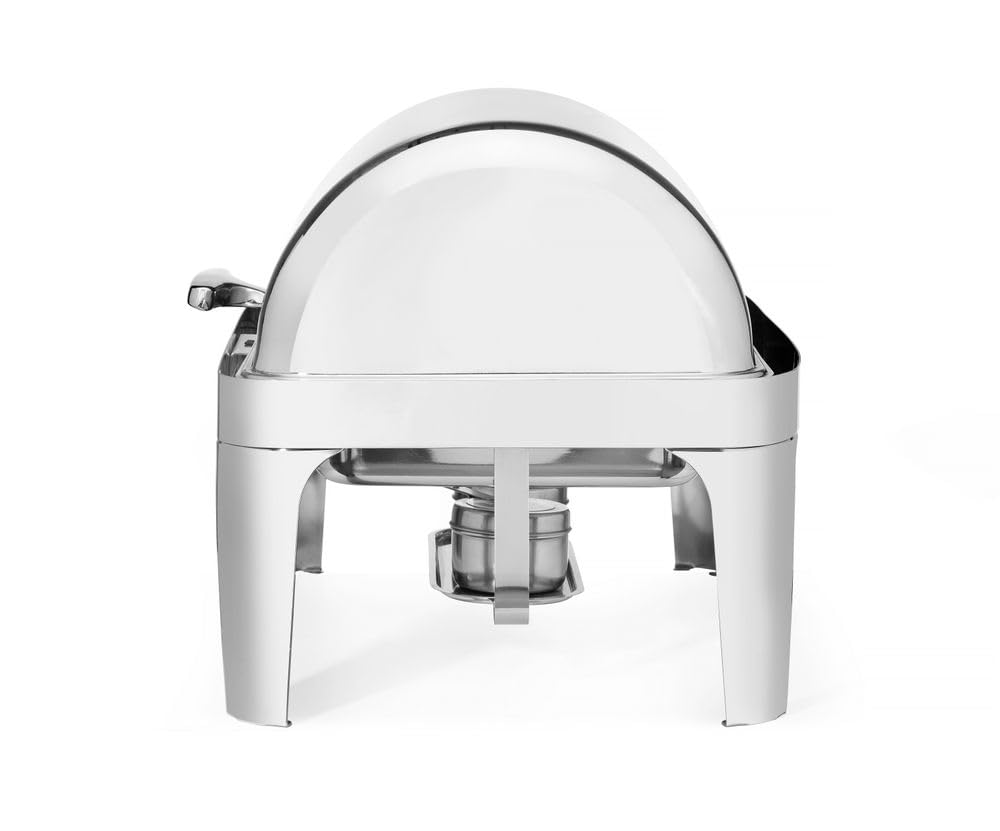 HENDI Chafing Dish da Buffet con Coperchio Rolltop 180°, Bagnomaria Professionale GN 1/1, Supporti per Combustibile e Riscaldamento Elettrico, 9L, 660x490x(H)460mm, Acciaio Inox