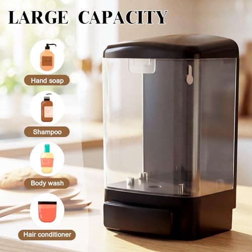 Image of Hushee 4 Pcs Plastic Wall Mounted Soap Dispenser Commercial Manual Soap Containers Wall Dispenser for Kitchen Shower Hotel Liquid Shampoo Gel Chamber(33.8 oz 1000 ml,Clear)