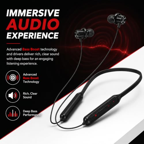 Image of Bouncefit Bluetooth Wireless Mangentic On /Off Neckband, 40 Hours Battery, Fast Charge, IPX7, Low Latency, in Ear Bluetooth Neckband with Mic Earphones (Black) CC