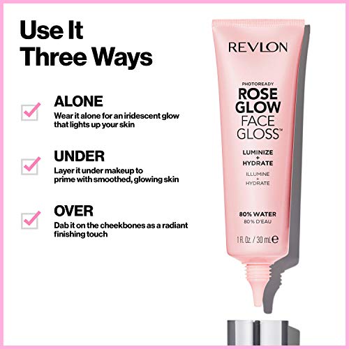 Revlon Face Primer, Photoready Face Gloss Rose Glow, Face Makeup For All Skin Types, Hydrates, Illuminates & Moisturizes, Infused With Glycerin & Olive Oil Extract, 80% Water, 1 Fl Oz #TOP2
