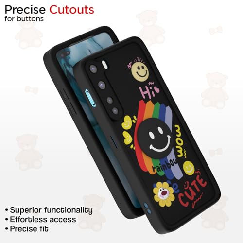 Image of Pikkme Back Cover for OnePlus Nord (2020) | Soft Silicone| Cute Rainbow Smile & 3D Cartoon Flower Design | Shockproof Raised Camera Protection Bumper Case (Black)