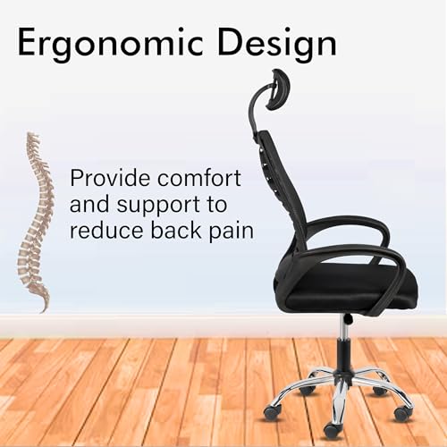 Image of Casa Copenhagen,Mesh Office Desk,Rocking, Ergonomic Computer Chair Adjustable High with Headrest and Comfortable Armrest Swivel Chair - Oak Black & Black Handle