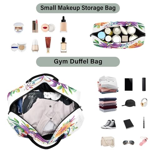 Skull with Colorful Flowers Travel Duffel Bag for Women Weekend Overnight Dag with Toiletry Bag, Luggage Bag for Travel, Sport, Gym4