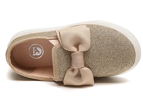 Kkdom Girls Slip On Glitter Sneakers Cute Bow Lazy Tennis Shoes Loafers For Little Girls(Toddler/Little Kid/Big Kid) Gold Us Size 1 M Little Kid #TOP4